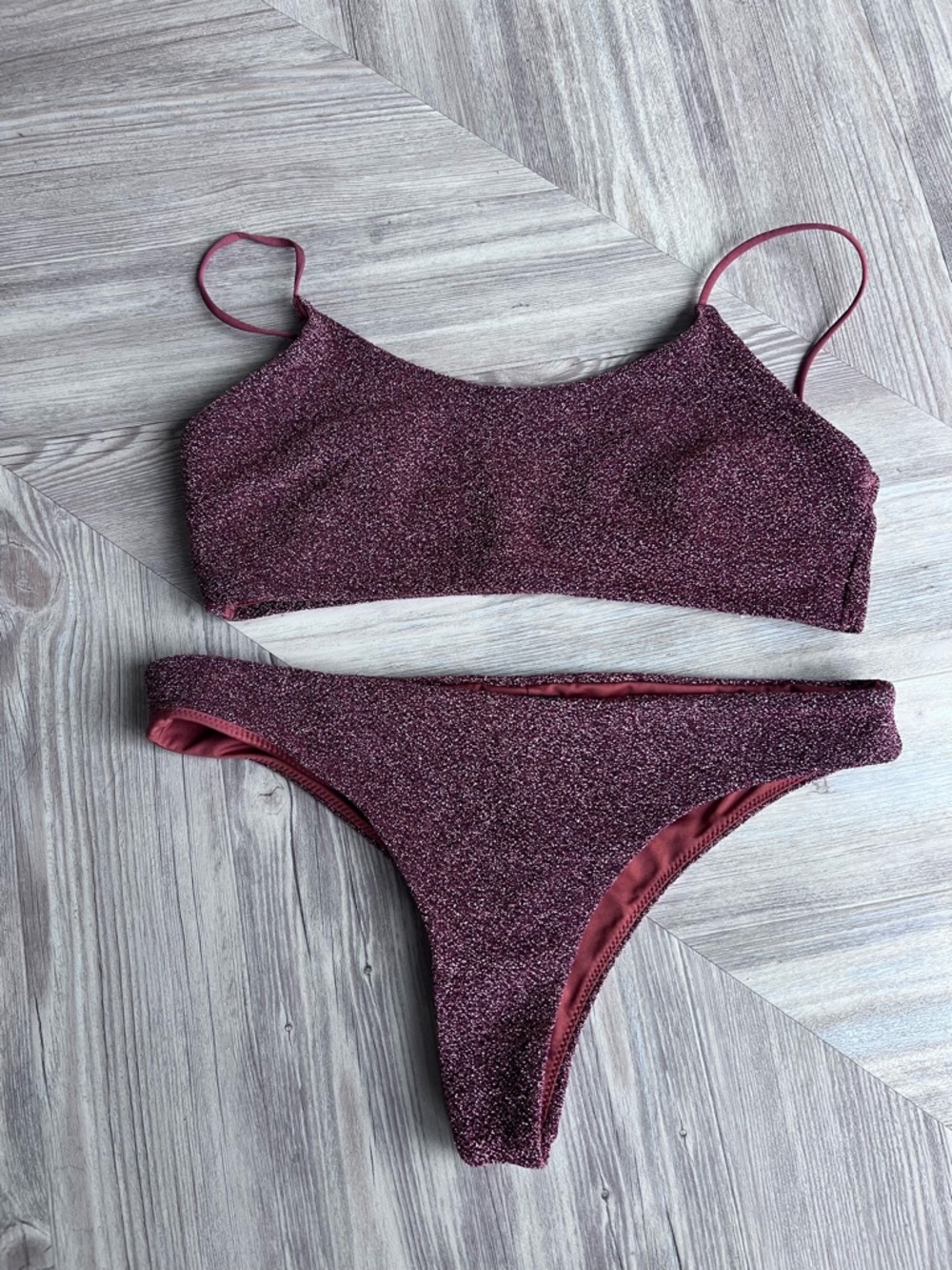 H&M Sparkling Wine-Red Bikini Set - Bralette Top & High-Cut Bottoms